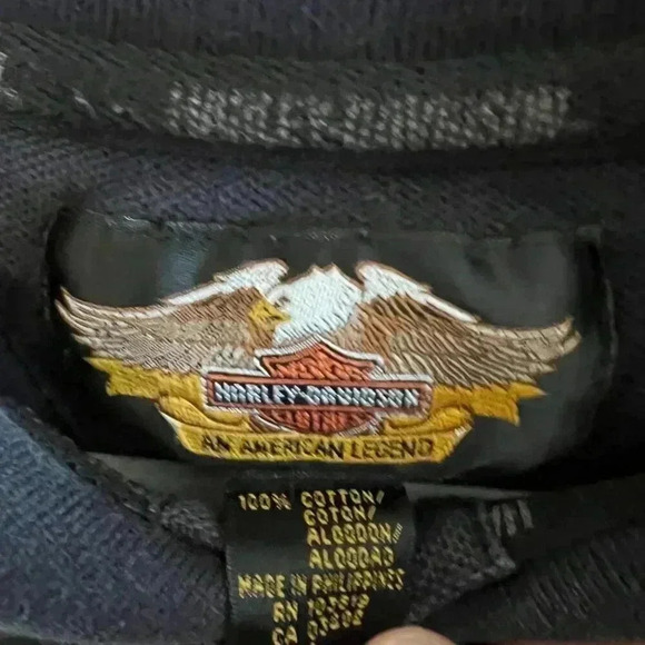 Harley Davidson Motorcycles Black Orange Striped Golf Polo Large - Picture 3 of 7